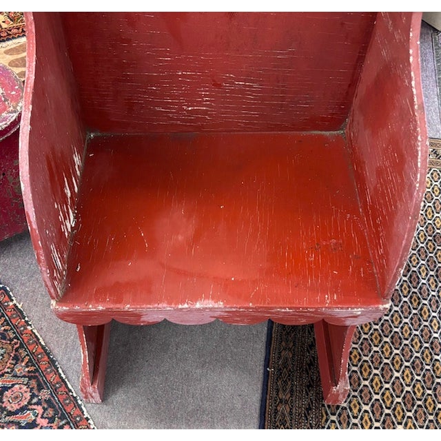 Wood American Primitive Folk Art Carved Wood Settle Bench For Sale - Image 7 of 8