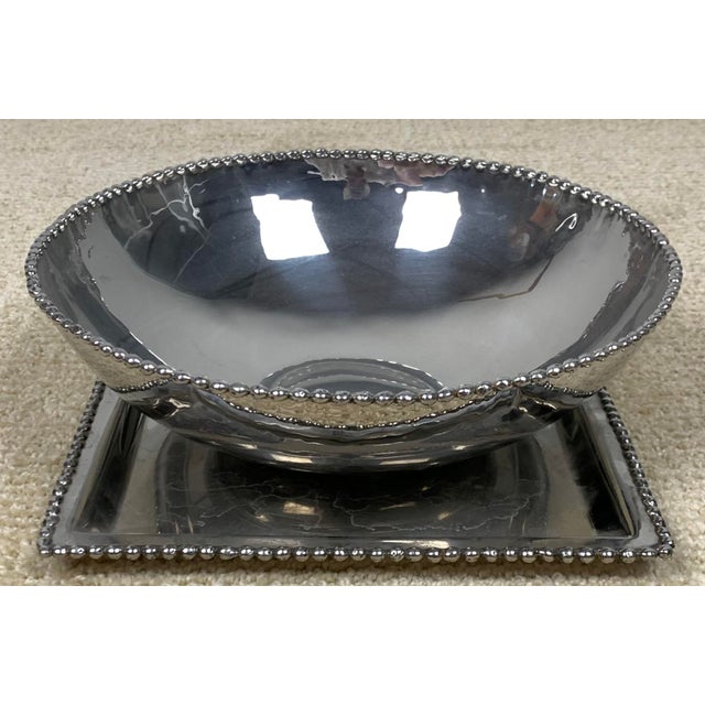 Late 20th Century Michael Aram Molten Beaded Edge Serving Bowl and Matching Platter Set For Sale - Image 10 of 11
