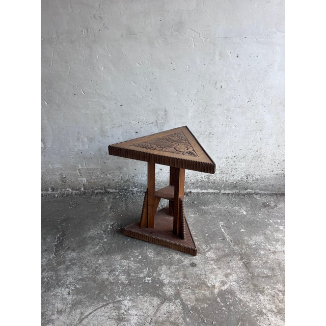 Art Nouveau Carved Wood Triangular Side Table, France, 1915 For Sale - Image 10 of 11