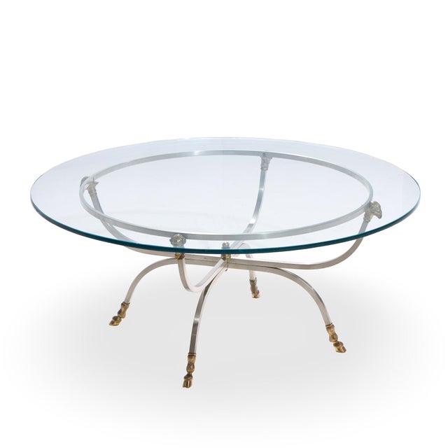 Maison Jansen Maison Jansen Mid Century Round Rams Head Glass Top Coffee Table For Sale - Image 4 of 7