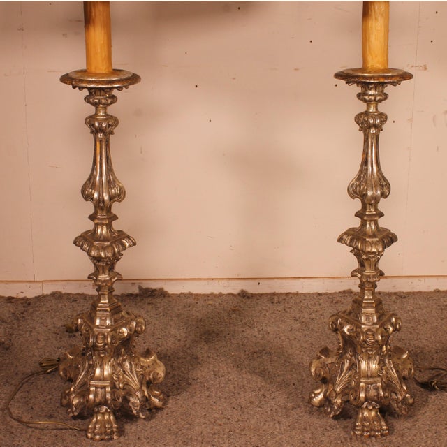 Wood Italian Torcheres in Silver Wood Early 19th Century, Set of 2 For Sale - Image 7 of 9