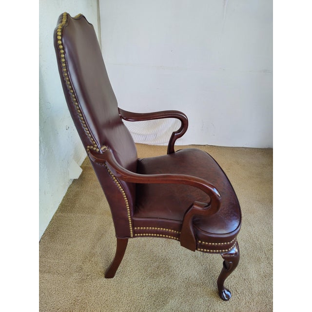 Burgundy Naugahyde Queen Anne Open Armchair - Late 20th Century For Sale - Image 4 of 11
