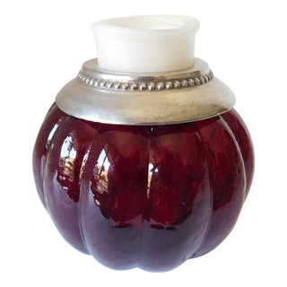Late 20th Century Claret and Silver Glass Candle Holder For Sale