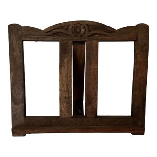 Hand-Carved Solid Wood Cookbook Stand With Rosette Motif For Sale