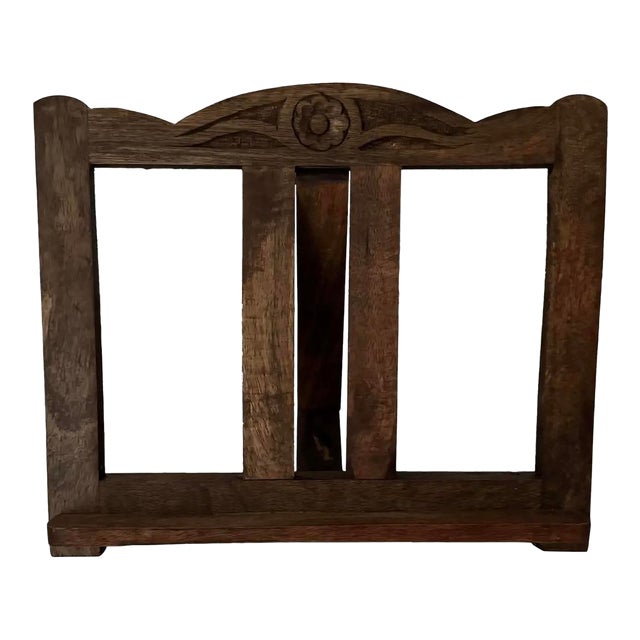 Hand-Carved Solid Wood Cookbook Stand With Rosette Motif For Sale