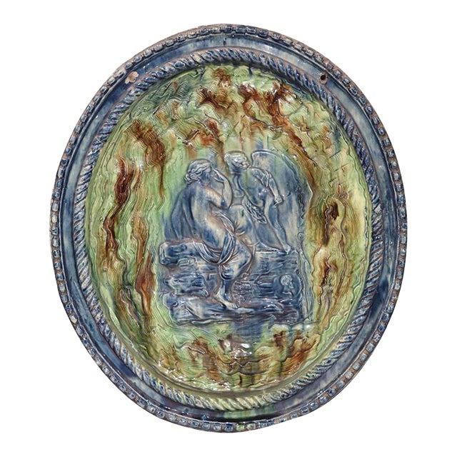 19th Century French Glazed Terracotta Relief Plate Signed "Gambut Aîné À Beaune" For Sale