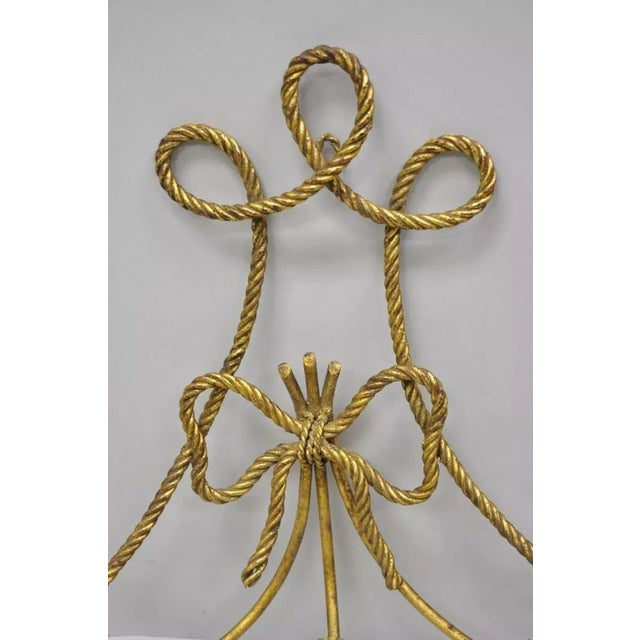 Hollywood Regency Mid 20th Century Italian Hollywood Regency Gold Gilt Rope Tassel Candle Holder Wall Sconce - Pair For Sale - Image 3 of 10