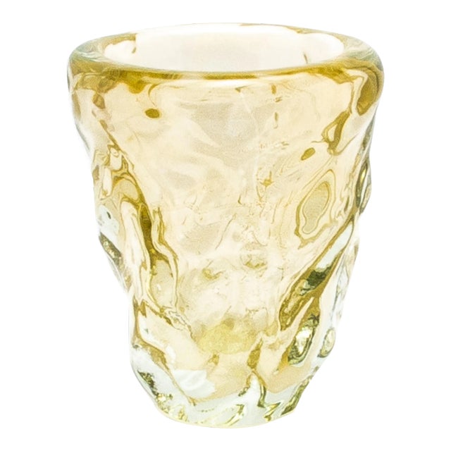 Hand Blown Murano Burri Vase in Clear With 24-Karat Gold Flecks For Sale