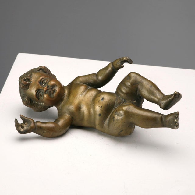 Metal Bronze Cherub Figurine For Sale - Image 7 of 7