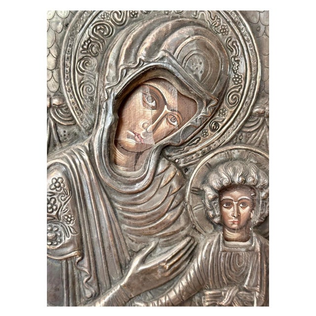 Vintage Large Sterling Silver 950 Mary & Baby Jesus Greek Icon 13” X 20” For Sale In New York - Image 6 of 6