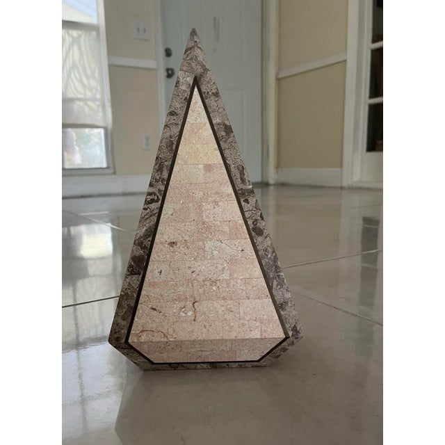 Mid-Century Modern 1980s Tessellated Stone Pyramid With Brass Inlay For Sale - Image 3 of 7