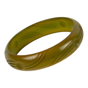Bakelite Carved Bracelet Bangle Translucent Asparagus Green