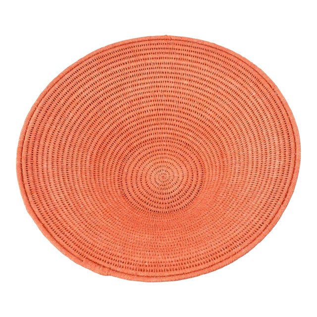 Early 20th Century Coral Sisal Handwoven Basket Eswatini 12inch For Sale
