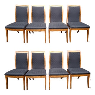 Set of Eight Hickory White Maple and Black Upholstered Dining Chairs For Sale