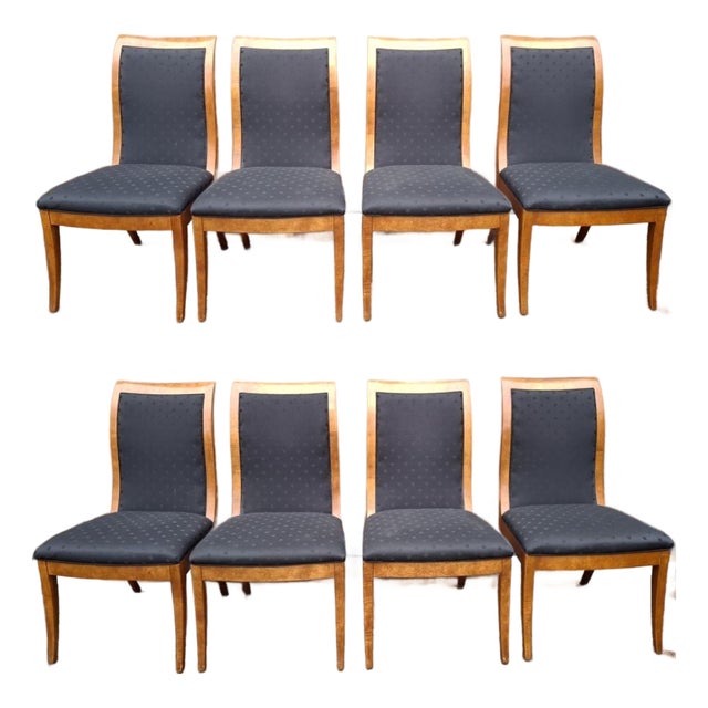 Set of Eight Hickory White Maple and Black Upholstered Dining Chairs For Sale