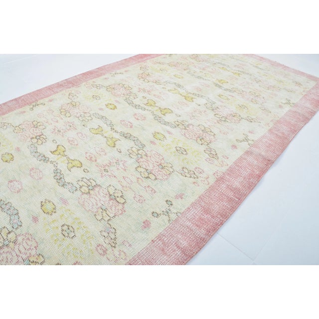 Vintage Floral Faded Oushak Rug For Sale - Image 5 of 11