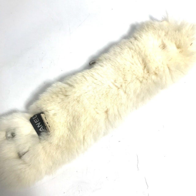 Chanel COCO Mark Orirag Cashmere Real Fur Rabbit Scarf Off-white x Grey