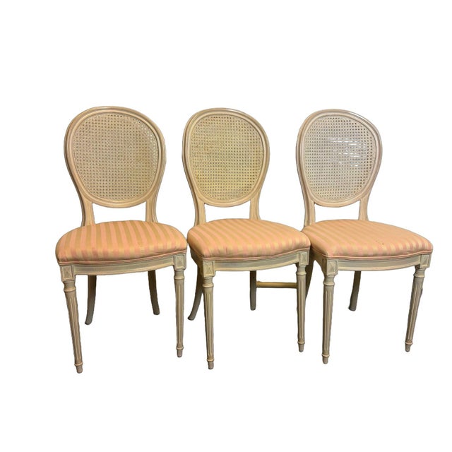 French Vintage French Louis XVI Style Oval Cane Back Dining Chairs, Set of 6, C. 1970s For Sale - Image 3 of 17