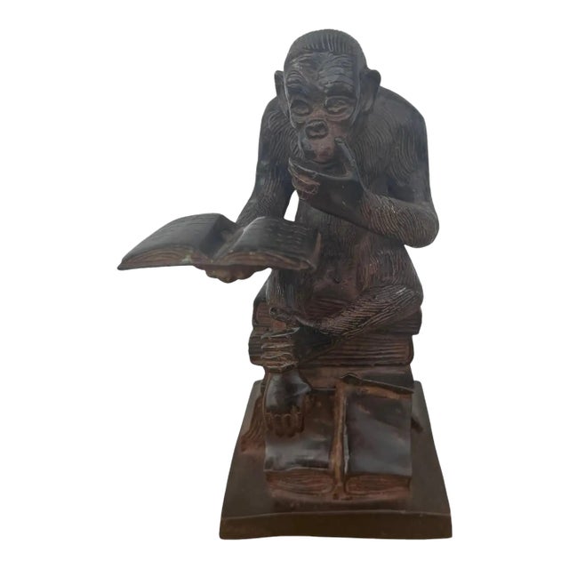 Vintage Darwin Bronze Thinking Monkey Statue For Sale