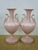 Mid 20th Century 2 St Regis American Porcelain Pink Floral Mantel Vases Trophy Urns 12" For Sale - Image 4 of 17