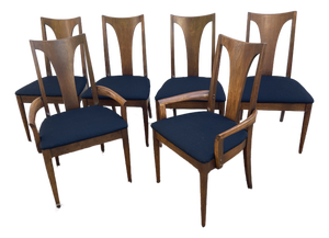 Set of 6 Mid-Century Modern Broyhill Brasilia Sculpted Walnut Dining Chairs