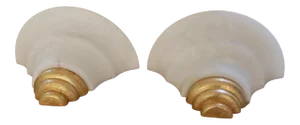 1990s Natural White Alabaster and Gold Leaf Wall Sconces From Basic Source Masterpiece Collection - a Pair