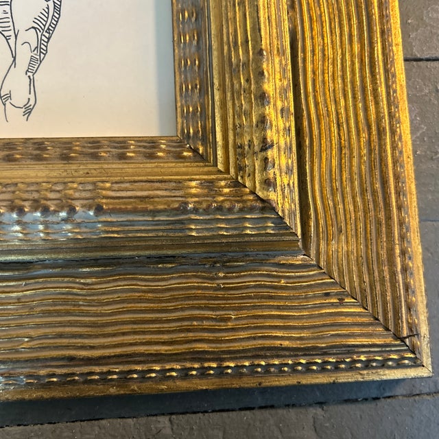 Abstract 1940’s Original Abstract Life Study Ink Drawing Chunky Gold Frame For Sale - Image 3 of 4