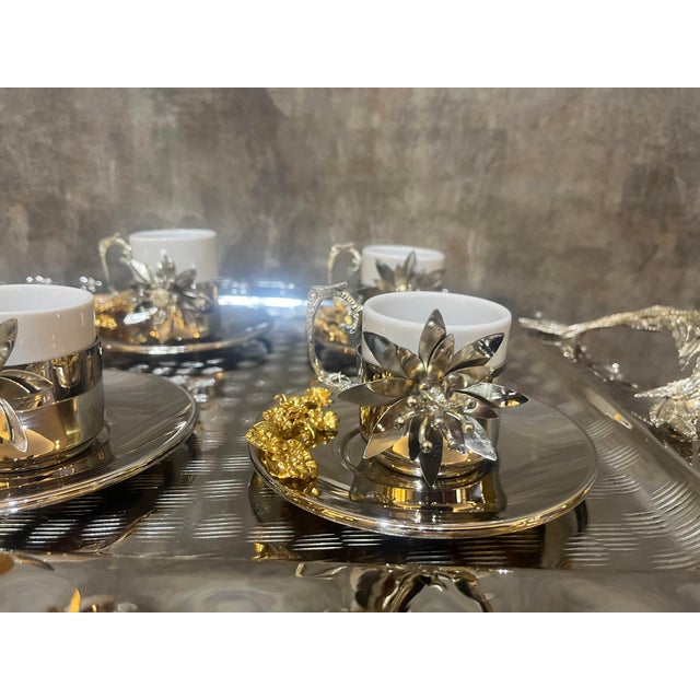 Large Floral Copper Tea Service, Set of 6 For Sale - Image 4 of 15