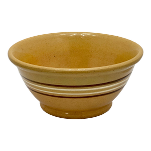 Nice Antique Thick & Heavy 9.25 Inch Brown & White Banded Yellow Ware Kitchen Batter Mixing Bowl Late 1800s