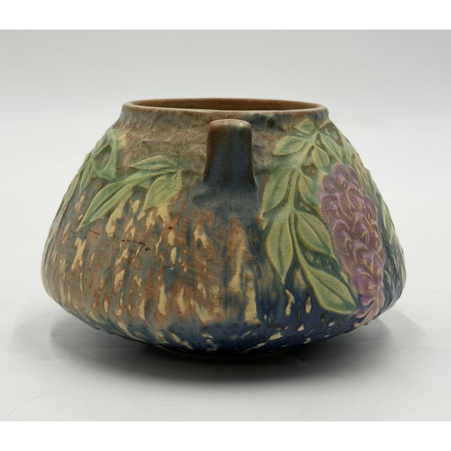 Roseville Pottery Roseville Wisteria Blue Matte Art Pottery Two-Handled Vase, 1930s For Sale - Image 4 of 14