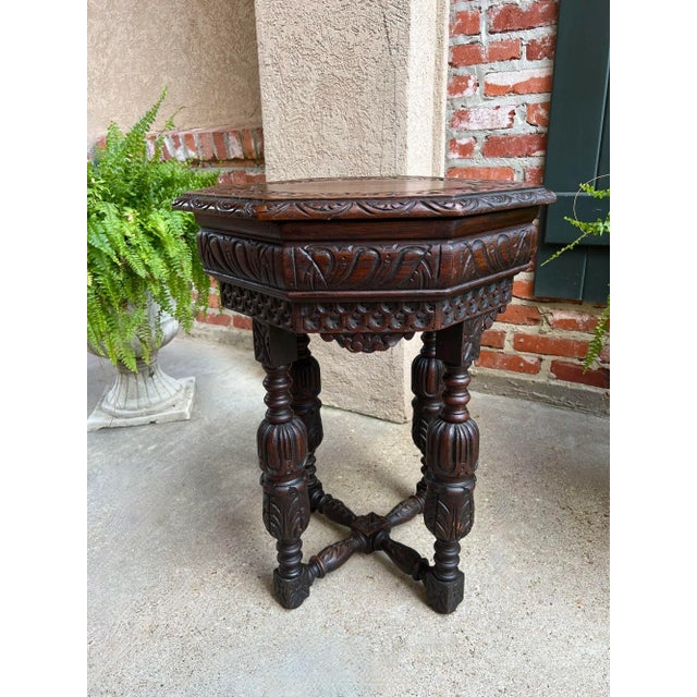 PETITE Antique French Octagon Center Side TABLE Side End Renaissance Carved Oak. Direct from France, this SUPER PETITE...