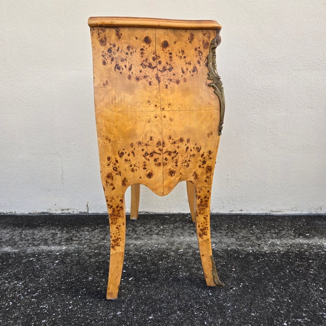 Vintage Birdseye Maple Veneer Bombe Two Drawer Chest of Drawers, Pair For Sale - Image 10 of 18