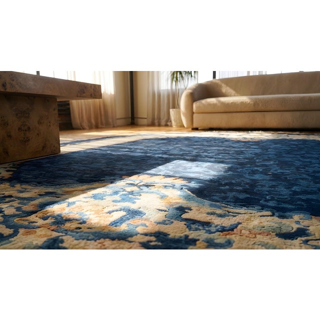 1900s Navy Blue Floral Antique Chinese Peking Rug 6'2" X 8'10" Knotted Wool Carpet For Sale - Image 12 of 12