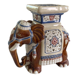 Vintage Ceramic Elephant Mid Size Plant Stand For Sale