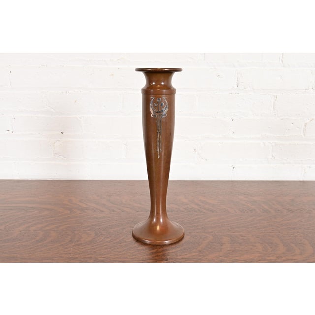 Heintz Style Arts & Crafts Sterling Silver on Bronze Vase For Sale - Image 12 of 12