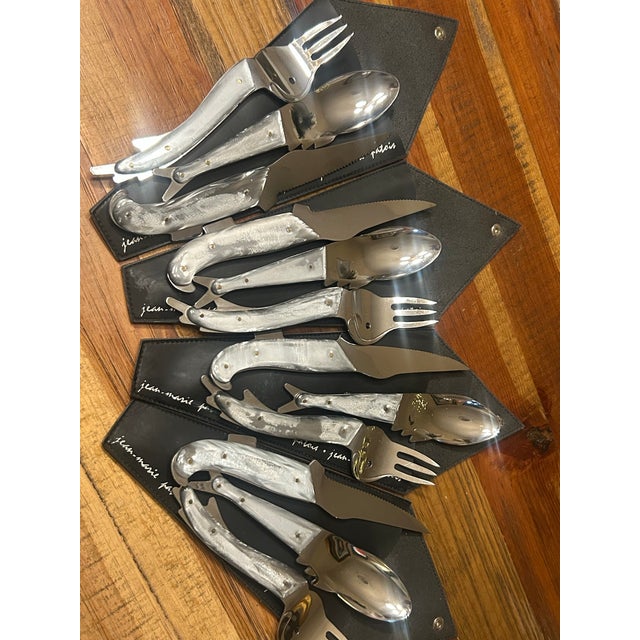 Silver Vintage 1980s Jean-Marie Patois "Esotismo" Flatware Set - Service for 4 With Original Signed Pouches - 12 pcs For Sale - Image 8 of 11