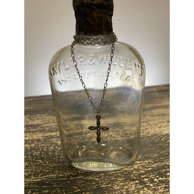 Handmade Crystal Cross Assemblage Sculpture on Embossed Clear Glass Flask For Sale In Tampa - Image 6 of 7
