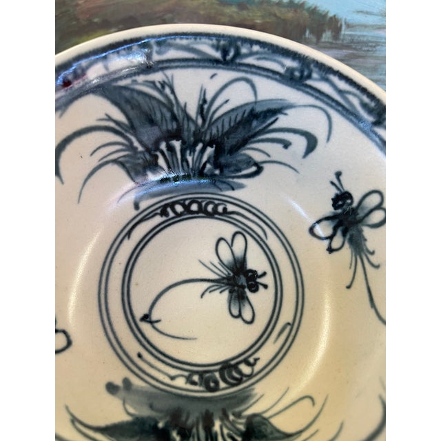 Vintage Bat Trang Vietnamese Ceramic Bowl With Hand-Painted Dragonfly Motif For Sale - Image 10 of 10
