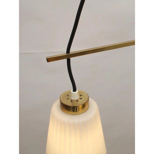 1950s Italian Opaline Glass and Brass Triangle Ceiling Lamp, 1950s For Sale - Image 5 of 11