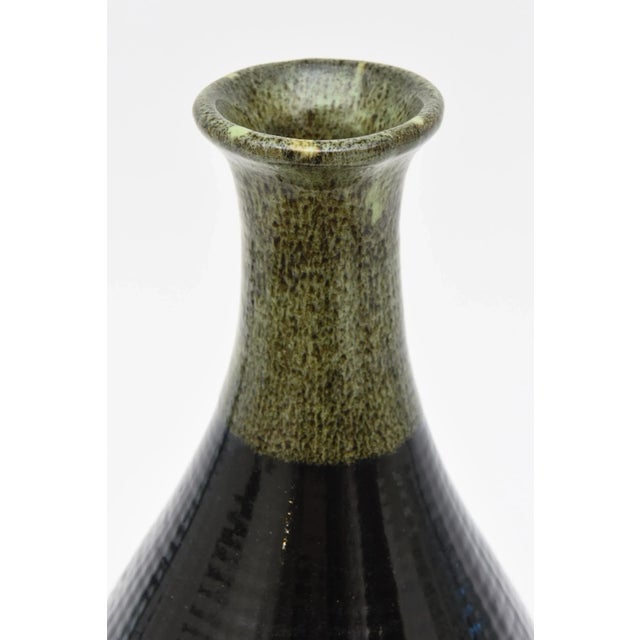 1990s 90's Italian Ceramic Tall Vase or Vessel Bottle Green, Black, Gray, Off White Fantoni Syle For Sale - Image 5 of 8