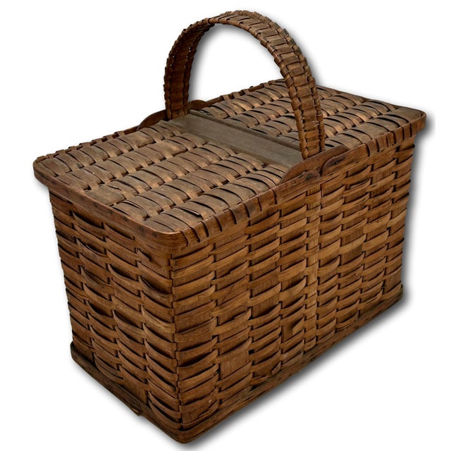 Outstanding Antique American Pennsylvania Amish Hand Woven Alder & Ash Wood Splint Picnic Basket Circa Late 1800s For Sale - Image 10 of 18