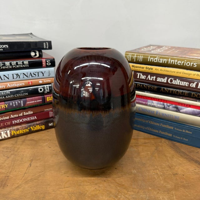 Late 20th Century Round Steel Grey & Red Ceramic Vase with Black Center For Sale - Image 5 of 9