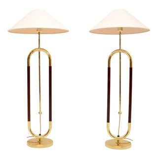 Vintage Swedish Brass and Birch Floor Lamps attributed to Bergboms, 1970s, Set of 2 For Sale