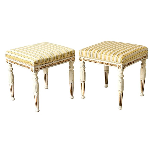 Swedish Pair of Louis XVI Style Stools Late 19th Century For Sale - Image 9 of 9
