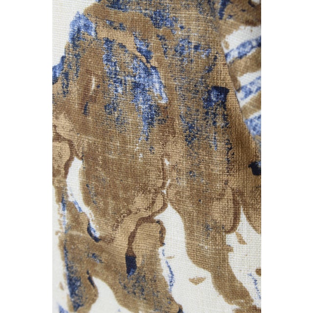 Bronze Contemporary Printed Linen Navy Blue and Bronze Down Pillows - a Pair For Sale - Image 8 of 12