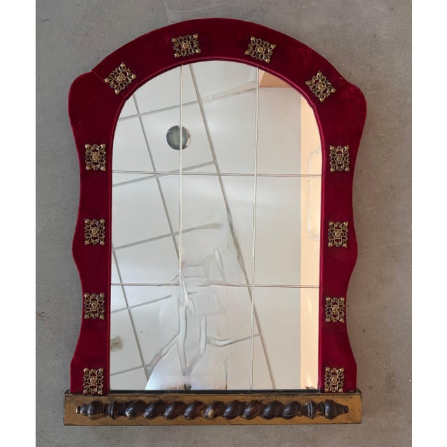 Spanish Neoclassical Wall Mirror with Antique Red Velvet Frame with bronze For Sale - Image 16 of 18