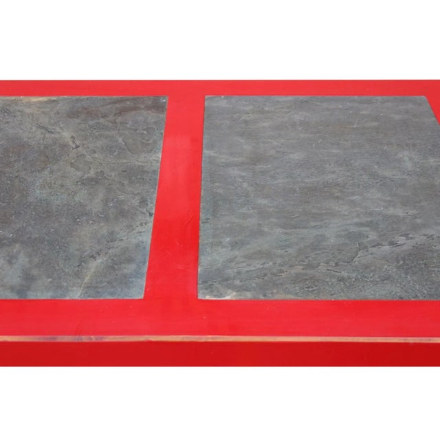 Red Lacquer Stone Top Contemporary Coffee Table For Sale - Image 4 of 7