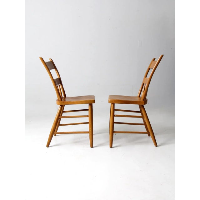 Farmhouse Antique Plank Seat Chairs Pair For Sale - Image 3 of 10