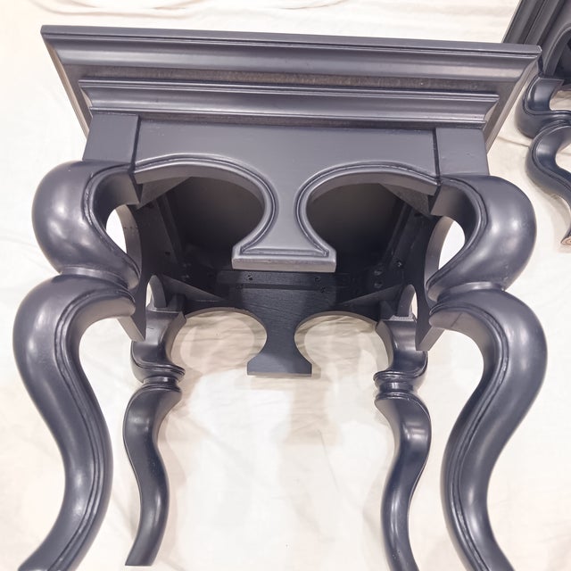 Mid Century Modern/Hollywood Regency/French Provincial Solid Wood Navy Blue End Table - A Pair For Sale - Image 14 of 18