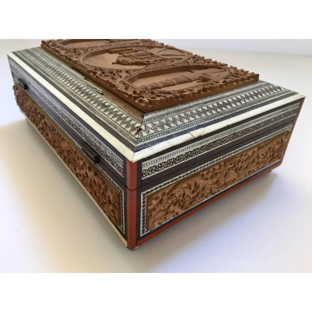 19th century Anglo-Indian wooden box with fine Moorish micro mosaic marquetry sadeli mosaic box fitted with various...